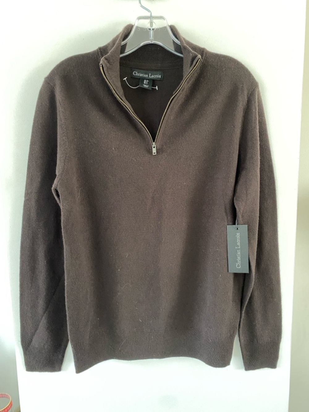 Christian Lacroix Men's Dark Brown Quarter-Zip Sweater merino wool